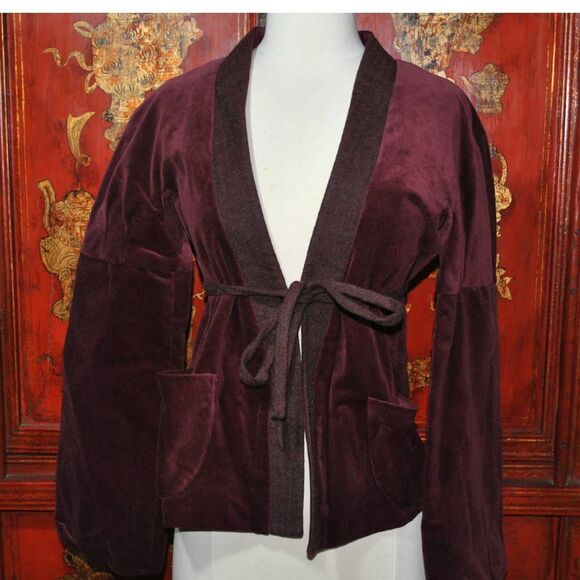 NWOT Lulu & Veronica Maroon Velvet Tie Front Jacket - M - Picture 1 of 5